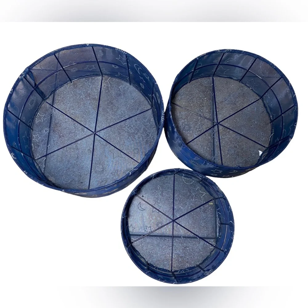 Vtg 3 Pc Celestial Sheer Mesh Stackable‎ Nesting Hat Storage Boxes Moon Stars